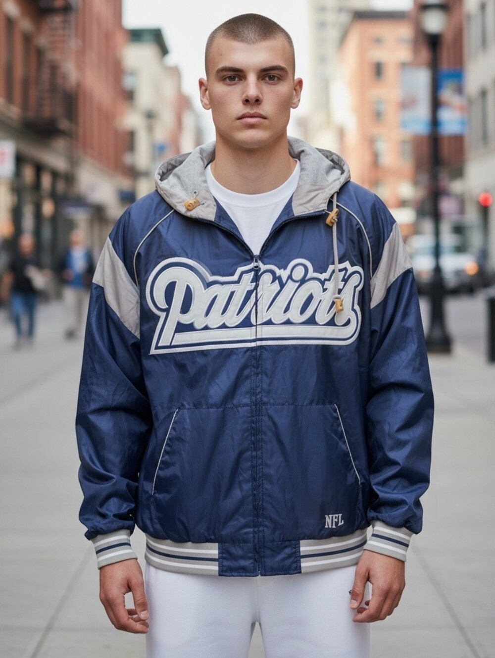 Vtg New England Patriots Men's Size XL Full-zip Nfl Football Team Hooded Jacket